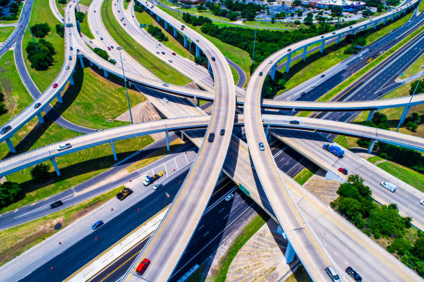 istock Aerial view looking down above Cross Over and Interchange Urban Sprawl Austin Texas Highway 183 and Mopac Expressway Interchange 814147936