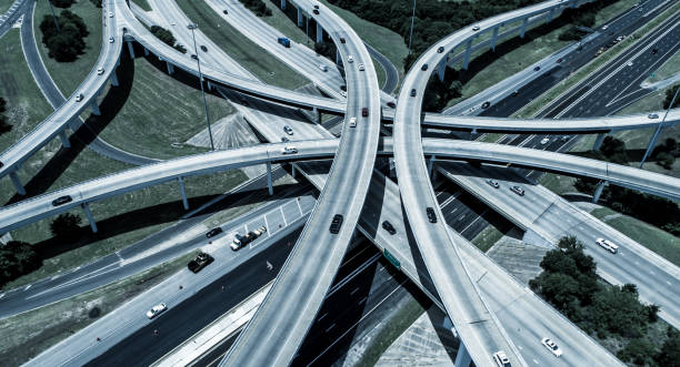 istock black and white Aerial view looking down above Cross Over and Interchange Urban Sprawl Austin Texas Highway 183 and Mopac Expressway Interchange 814148090