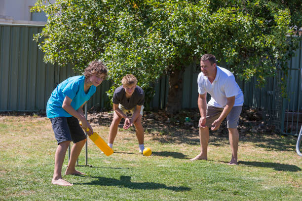 istock Family Playing Backyard Cricket 814150462
