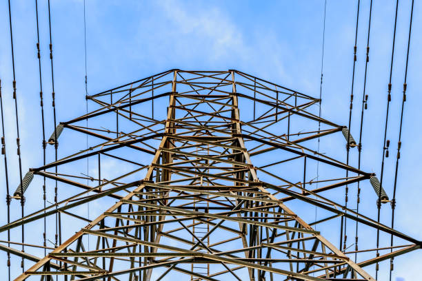 istock Close up view of high voltage tower with cables 814170934