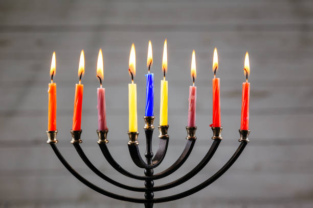 istock Hanukkah menorah with candles happy burning 814173322
