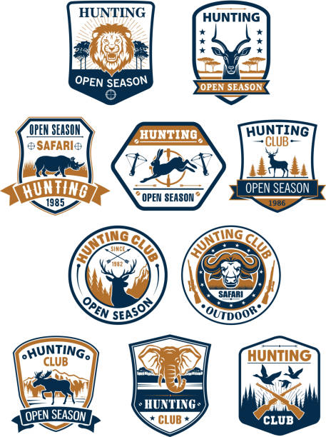 klub sportowy myśliwski i zestaw odznak afrykańskich safari - elk deer hunting animals hunting stock illustrations