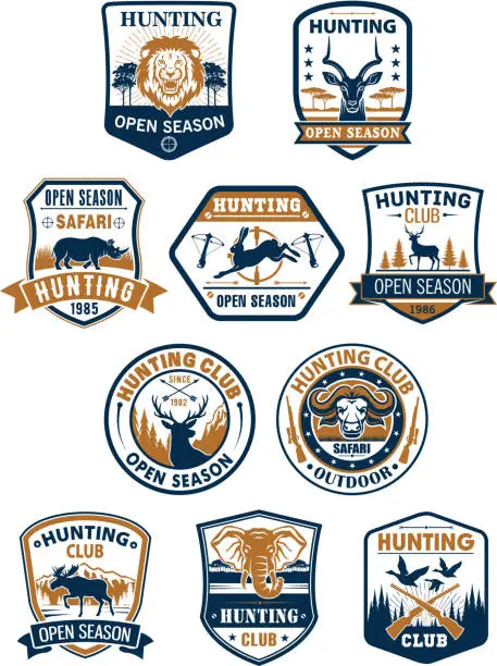 Vector illustration of Hunting sport club and african safari badge set