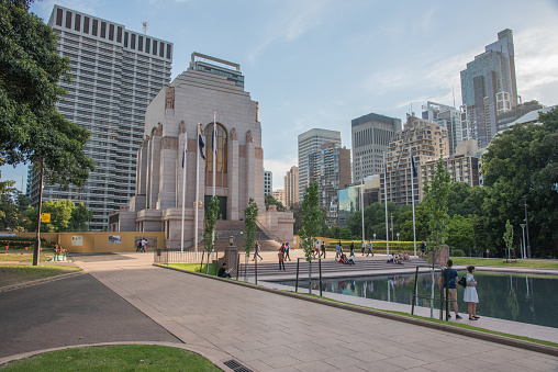 Toronto, Canada - August 29, 2023: Nathan Phillips Square and government City Hall in downtown Toronto Ontario panoramic