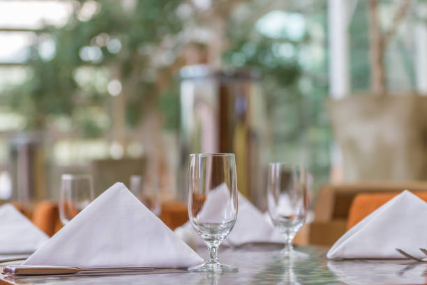 istock Elegance of glasses on table set up for dinning room 814184044