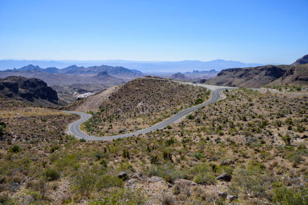 Wide angle view of desert highway Route 66