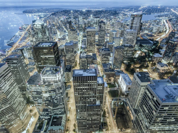 istock Aerial View of Seattle Downtown at Night 814234468