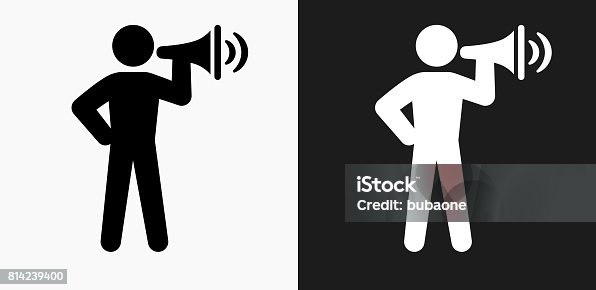 istock Stick Figure and Megaphone Icon on Black and White Vector Backgrounds 814239400