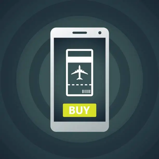 Vector illustration of Buy Airline Ticket Online through Smart Phone