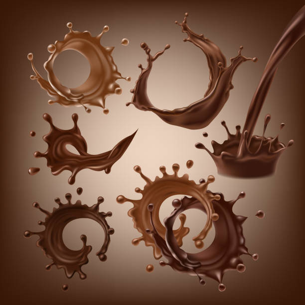 벡터 3d 일러스트, 밝아진와 녹 인된 다크와 밀크 초콜릿, 핫 커피, 코코아의 방울 - design element circle computer graphic coffee stock illustrations