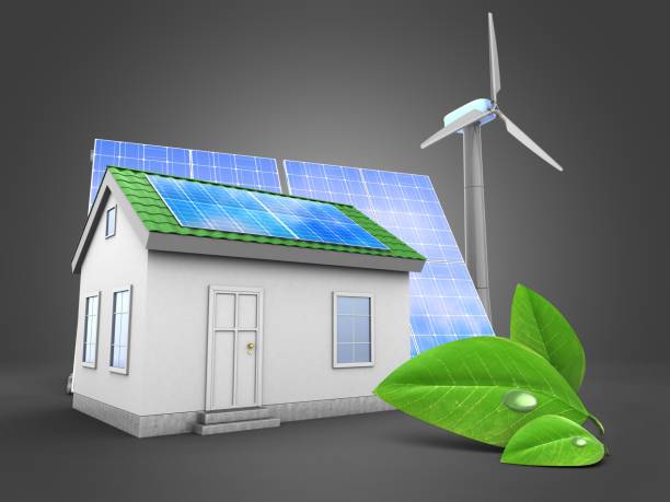 istock 3d green house with solar and wind energy 814265892