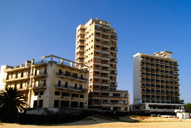 exterior view to Varosha, abandoned district of Famagusta, Nothern Cyprus stock photo