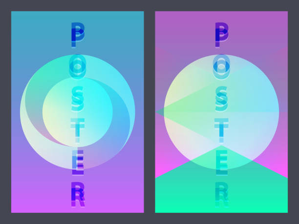 istock Poster with neon flat geometric pattern. Holographic colorful graphic backgrounds. Retro banner, flyer, leaflet, poster. Vector template 814306800