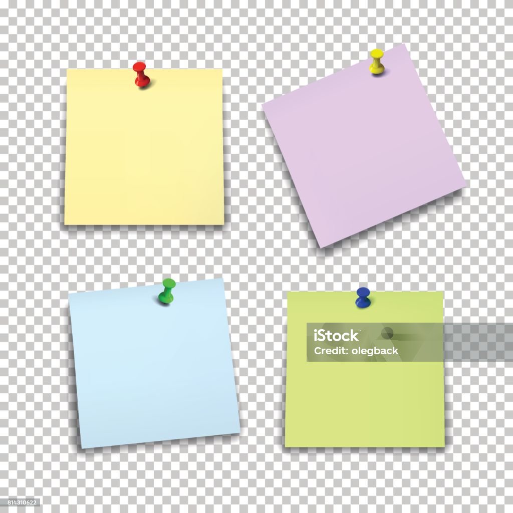 Color Pin Color Paper Design Set Of Color Paper Sheets With Pins Isolated On Transparent Background ...