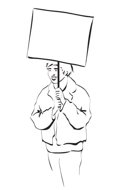 Vector illustration of Man standing with placate.