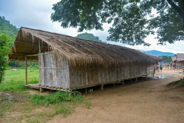 Long Neck Village in Thailand CHIANG MAI, THAILAND - July 10, 2017: Long Neck village in a tribe near Chiang Mai in Northern Thailand. kayan neck rings stock pictures, royalty-free photos & images
