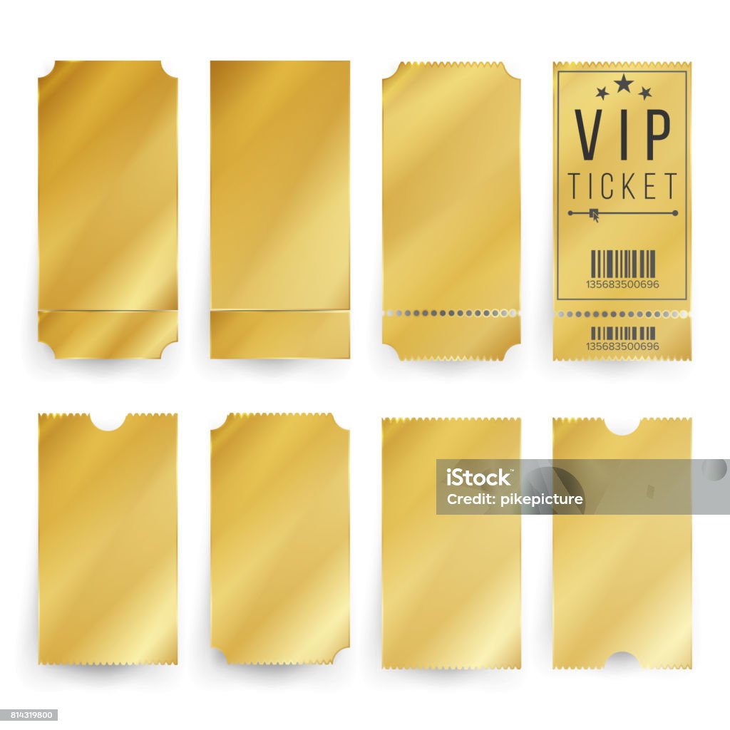 VIP-Ticket Vorlage Vector. Leere goldene Tickets und Gutscheine Blank. Isolierte Illustration - Lizenzfrei Ticket Vektorgrafik
