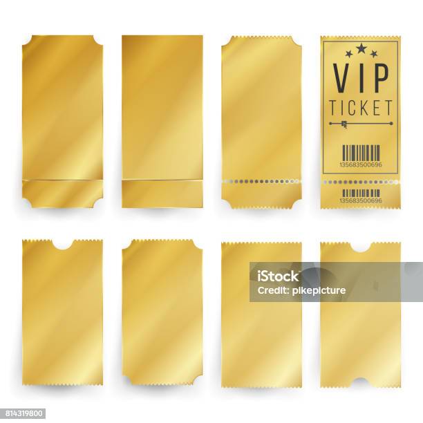 Ticket Vip Template Vecteur Les Billets Or Vides Et Coupons Blanc Illustration Isolée Vecteurs libres de droits et plus d'images vectorielles de Ticket