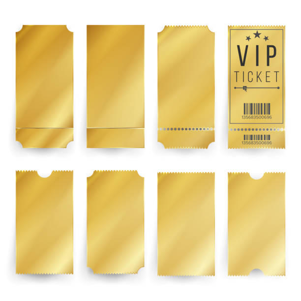 vip 티켓 서식 파일 벡터입니다. 빈 골든 티켓 및 쿠폰 빈입니다. 고립 된 그림 - ticket stock illustrations