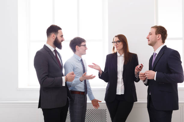 istock Corporate meeting in office, business people with copy space 814319948