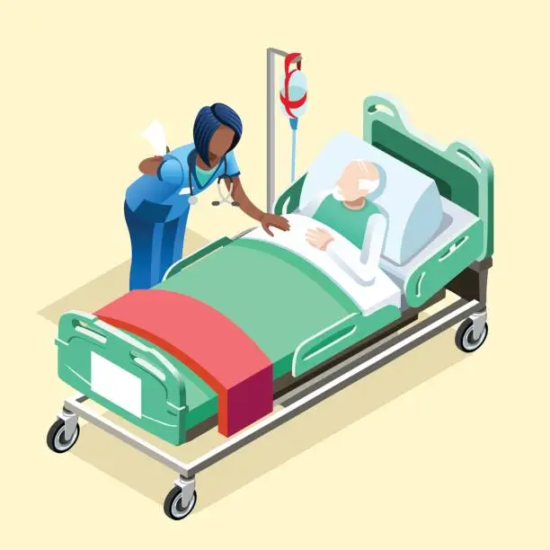Vector illustration of Medical Black Nurse Talking with Patient Vector Isometric People