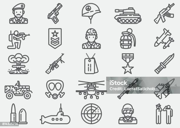 Military Line Icons Stock Illustration - Download Image Now - Icon Symbol, Military, War