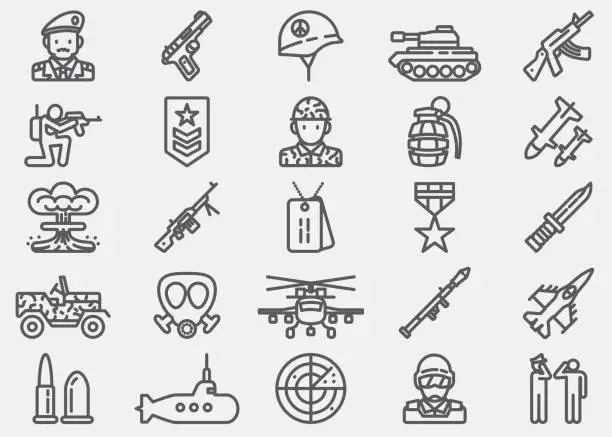 Vector illustration of Military Line Icons