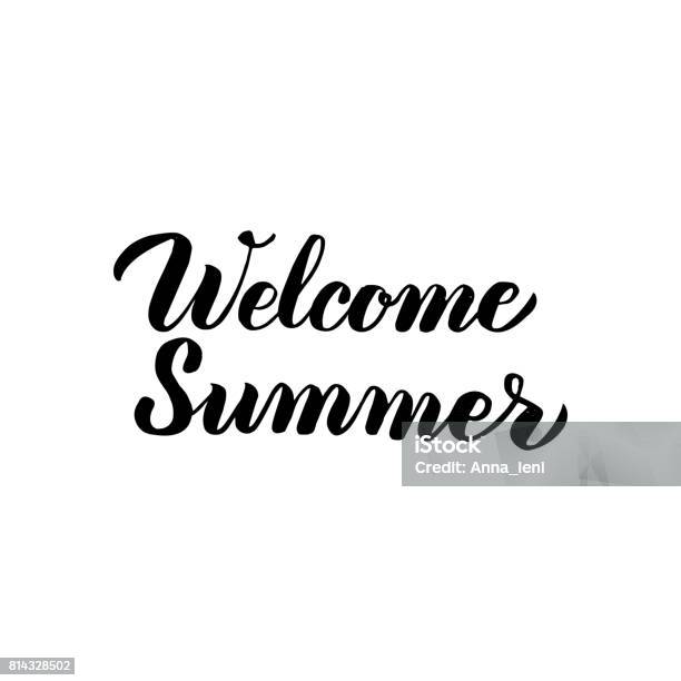 Bienvenue À Été Écrit À La Main Lettrage Vecteurs libres de droits et plus d'images vectorielles de Banderole - Signalisation - Banderole - Signalisation, Blanc, Calligraphie