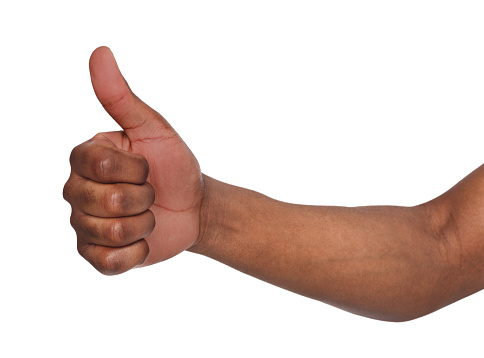 African american hand making thumb up gesture. Close-up of positive sign, like, agreement concept
