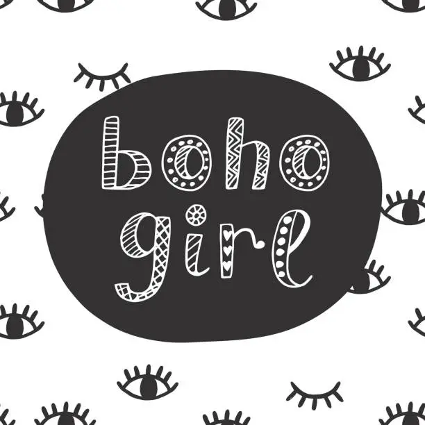 Vector illustration of Boho Girl modern lettering in ethnic style