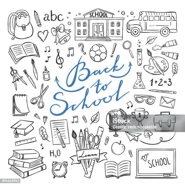 Back To School Hand Drawn Icons Vector Illustrations For School Life Stock Illustration - Download Image Now
