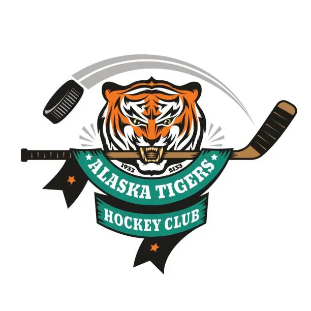 Vector illustration of Hockey logo mascot emblem of a tiger