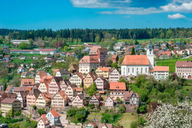 View on the historical old town of Altensteig in the Black Forest