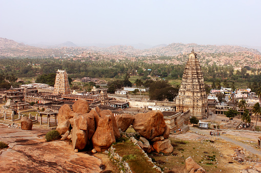 Telephoto image of temple just before dusk.The tallest and main temple of Hampi.