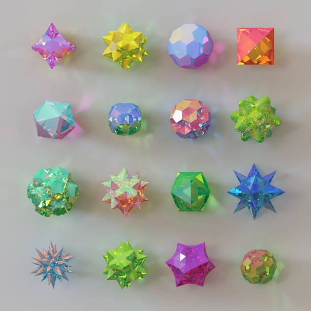 abstrakte geometrische 3d-formen, regenbogen perlen, kristalle, edelsteine und juwelen - sulfide stock-fotos und bilder