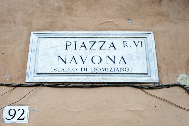 istock Piazza Navona sign on wall in Rome 814357990