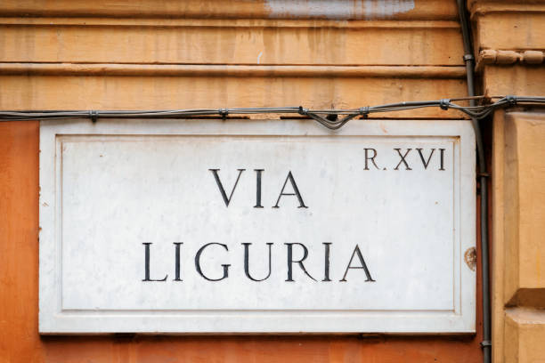 istock Via Liguria sign on wall in Rome 814358148