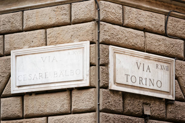 istock Via Torino street sign on wall Rome 814358200