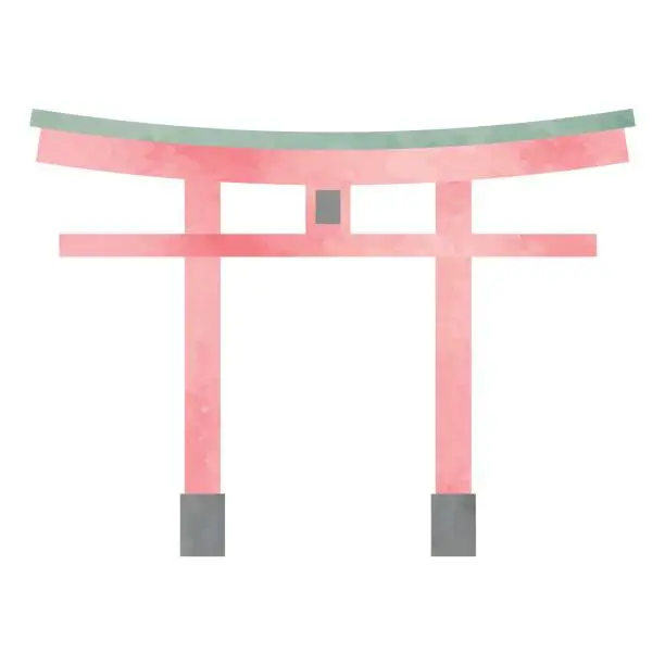 Vector illustration of TORII IN WATERCOLOR BACKGROUND