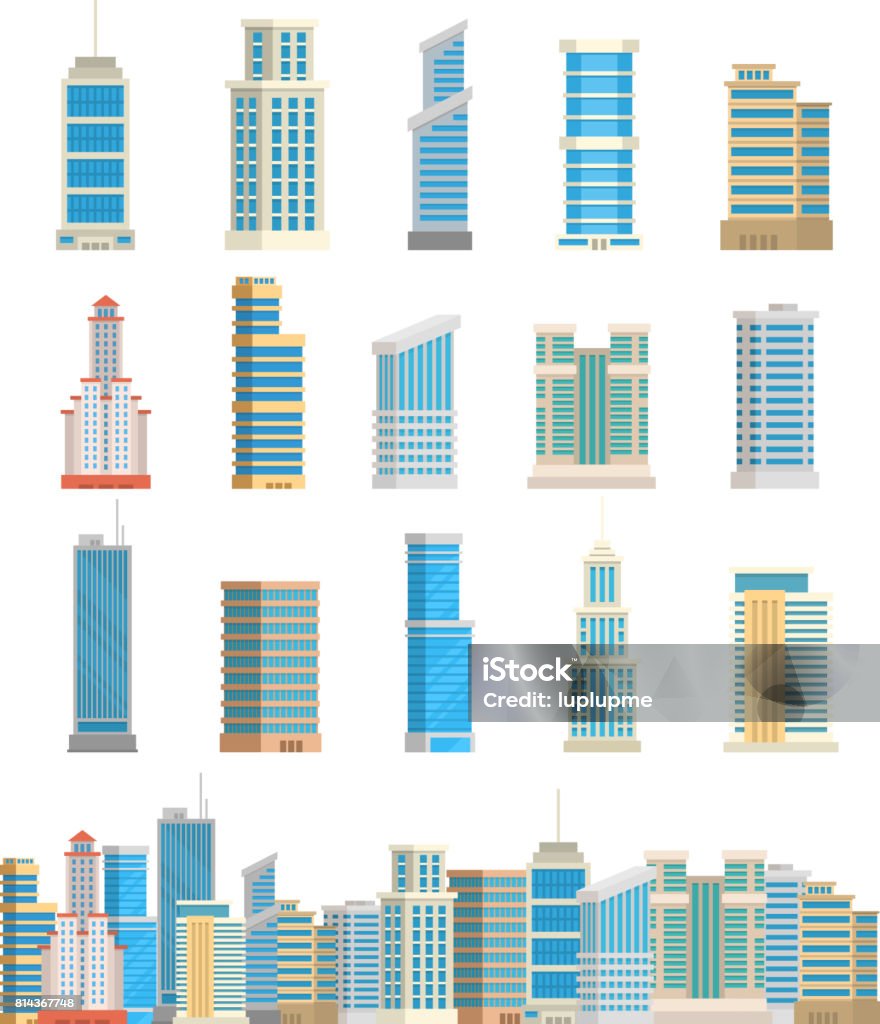 Skyscrapers buildings isolated tower office city architecture house business apartment vector illustration Skyscrapers buildings isolated tower office city architecture house business apartment vector illustration. Modern cityscape construction exterior urban downtown design. Skyscraper stock vector