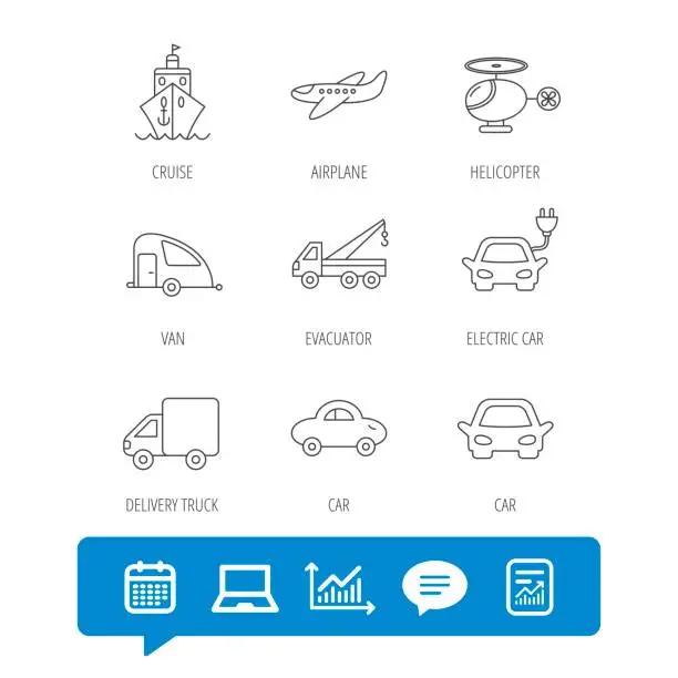 Vector illustration of Transportation icons. Car, ship and truck signs.