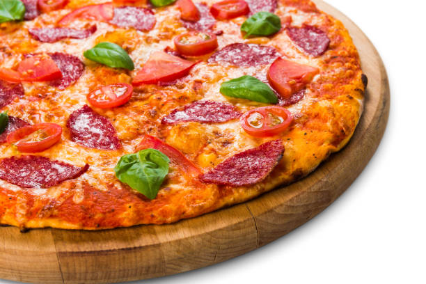 istock Delicious pizza with pepperoni and tomatoes 814391132