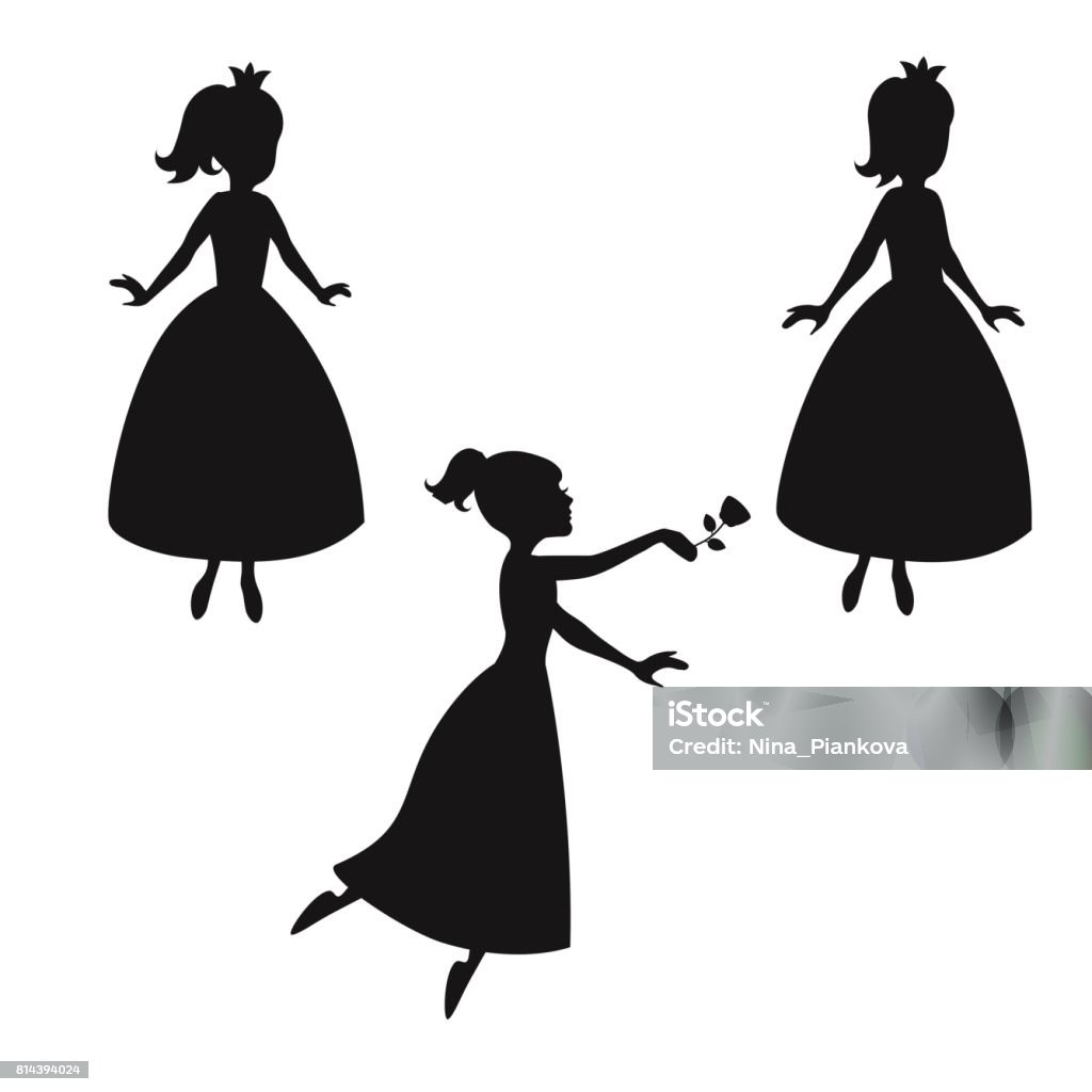 Set of silhouettes of princess. Set of silhouettes of princess on white background. Adult stock vector