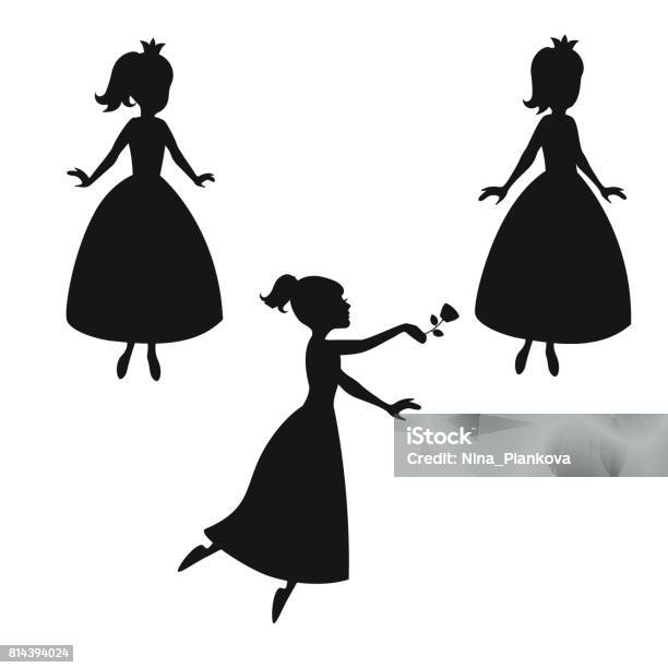 Set Of Silhouettes Of Princess Stock Illustration - Download Image Now - Adult, Art, Arts Culture and Entertainment