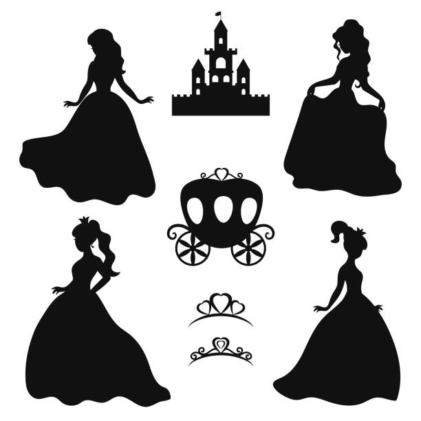 ilustrações, clipart, desenhos animados e ícones de conjunto de silhuetas de princesa. - bride women wedding flower