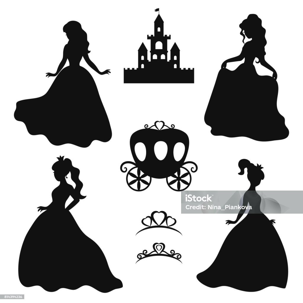 Set of silhouettes of princess. Set of silhouettes of princess on white background. Princess stock vector