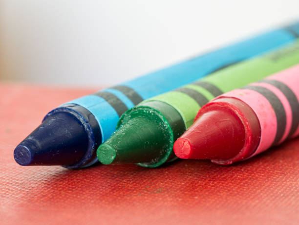 istock Close Up View of Three Crayons - Red, Green, Blue 814394366