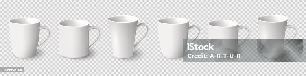 Ensemble de tasses à café blanc réaliste isolé sur fond transparent - clipart vectoriel de Mug libre de droits