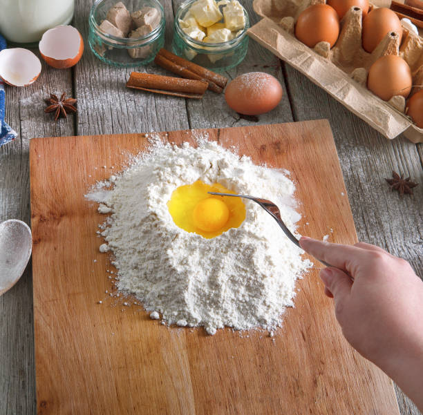 istock Woman baker makes dough with eggs, butter and flour 814407882