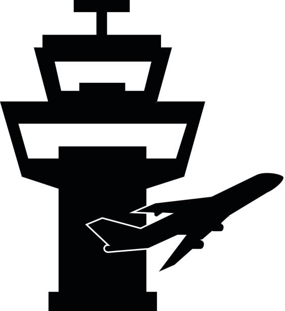 ilustraciones, imágenes clip art, dibujos animados e iconos de stock de aeropuerto torre de control de tráfico único icono - air traffic control tower airport runway air travel